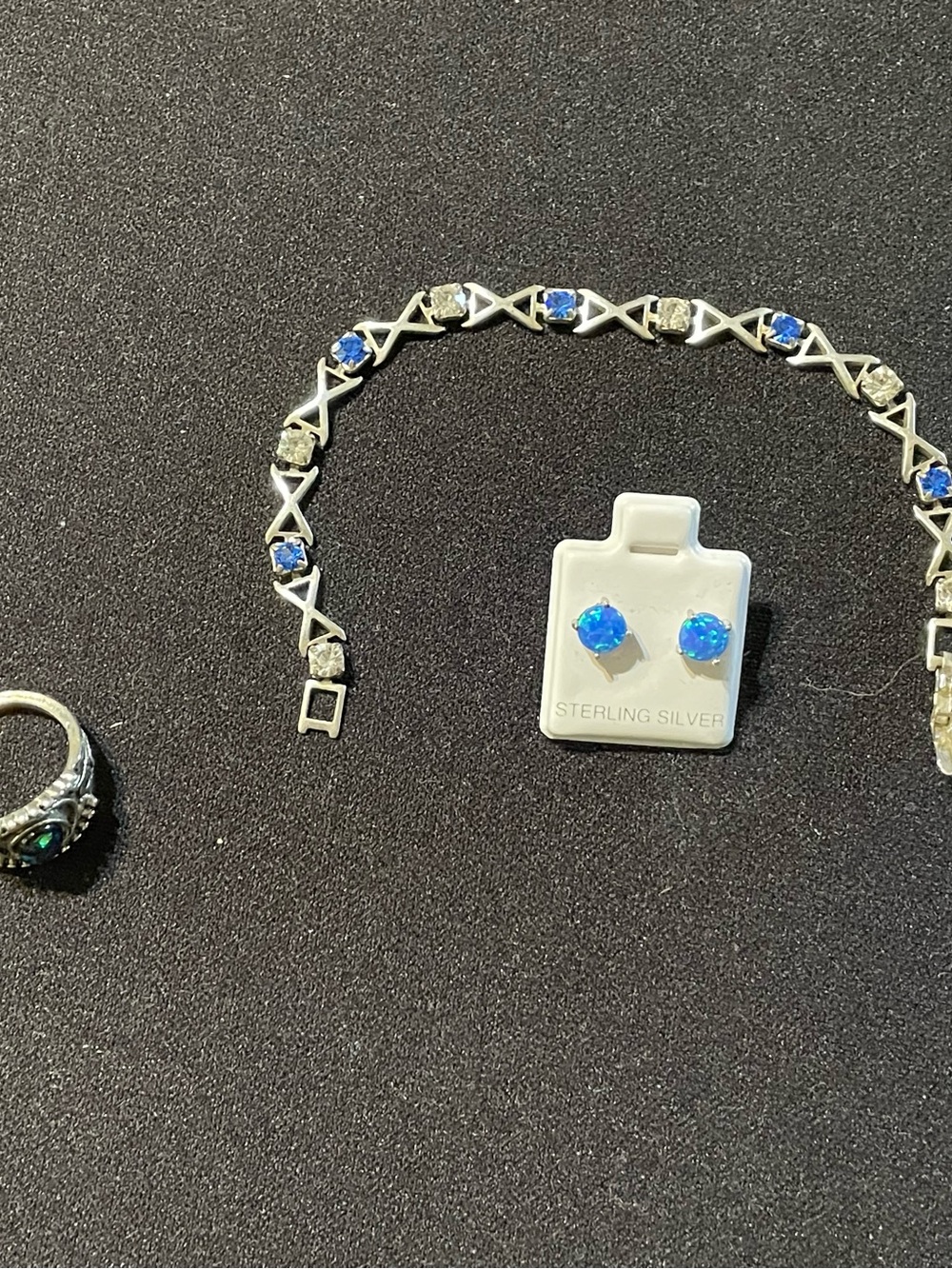 Source Unknown Sterling Silver Blue Opal Stud Earrings